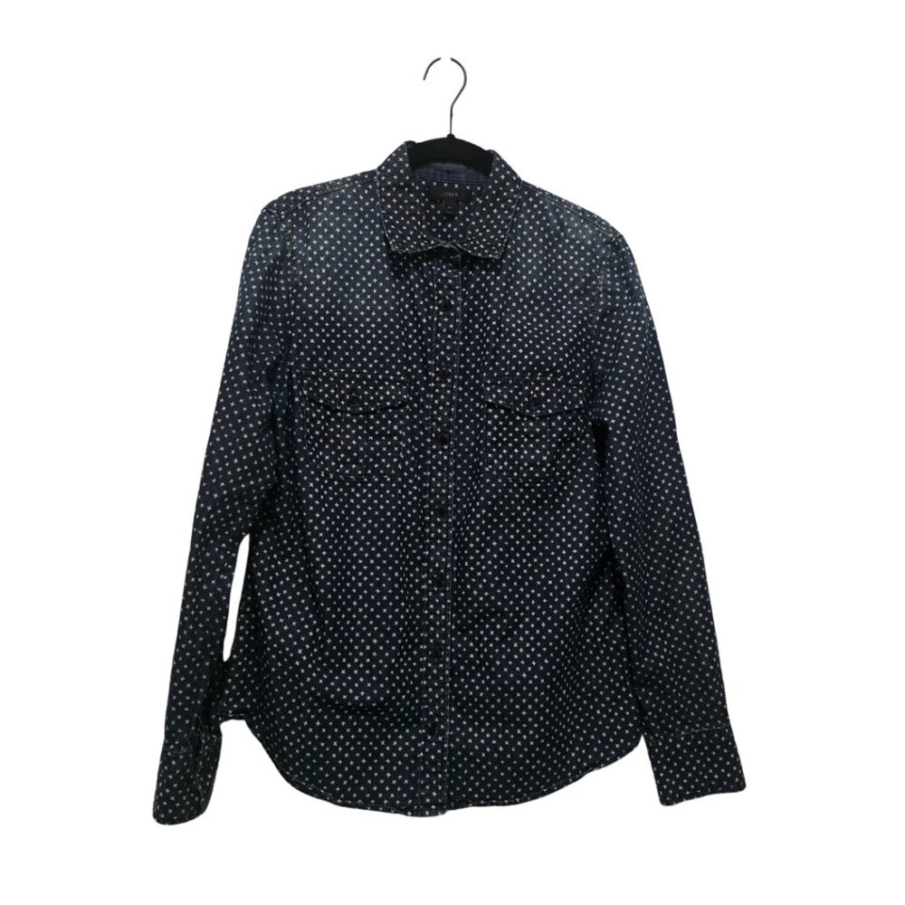 J.Crew Dark Denim Star Print Button-Down Shirt - Women's Long Slee